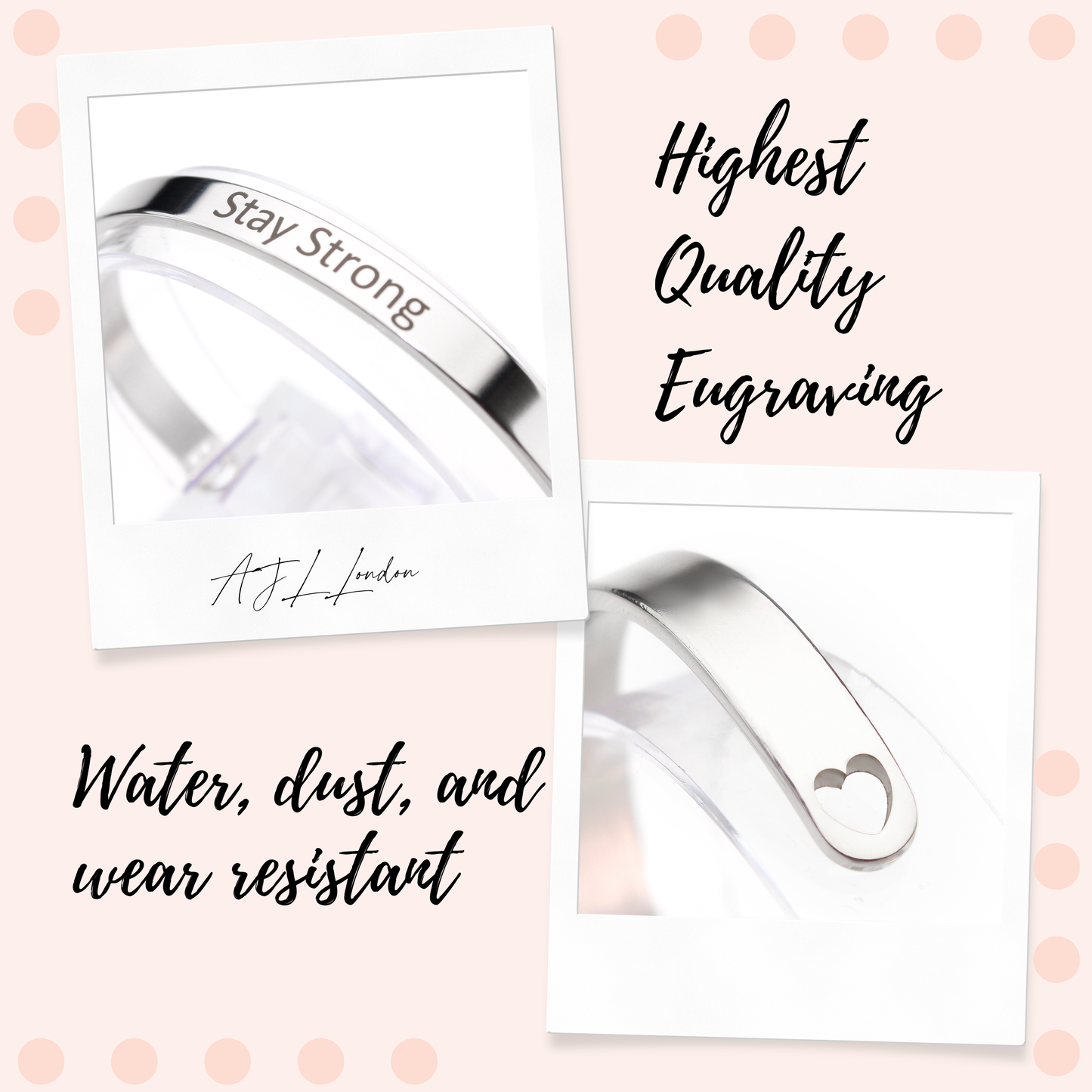 AJL Personalised Engraved Bracelet Cuff Bangle with Any Text/Name