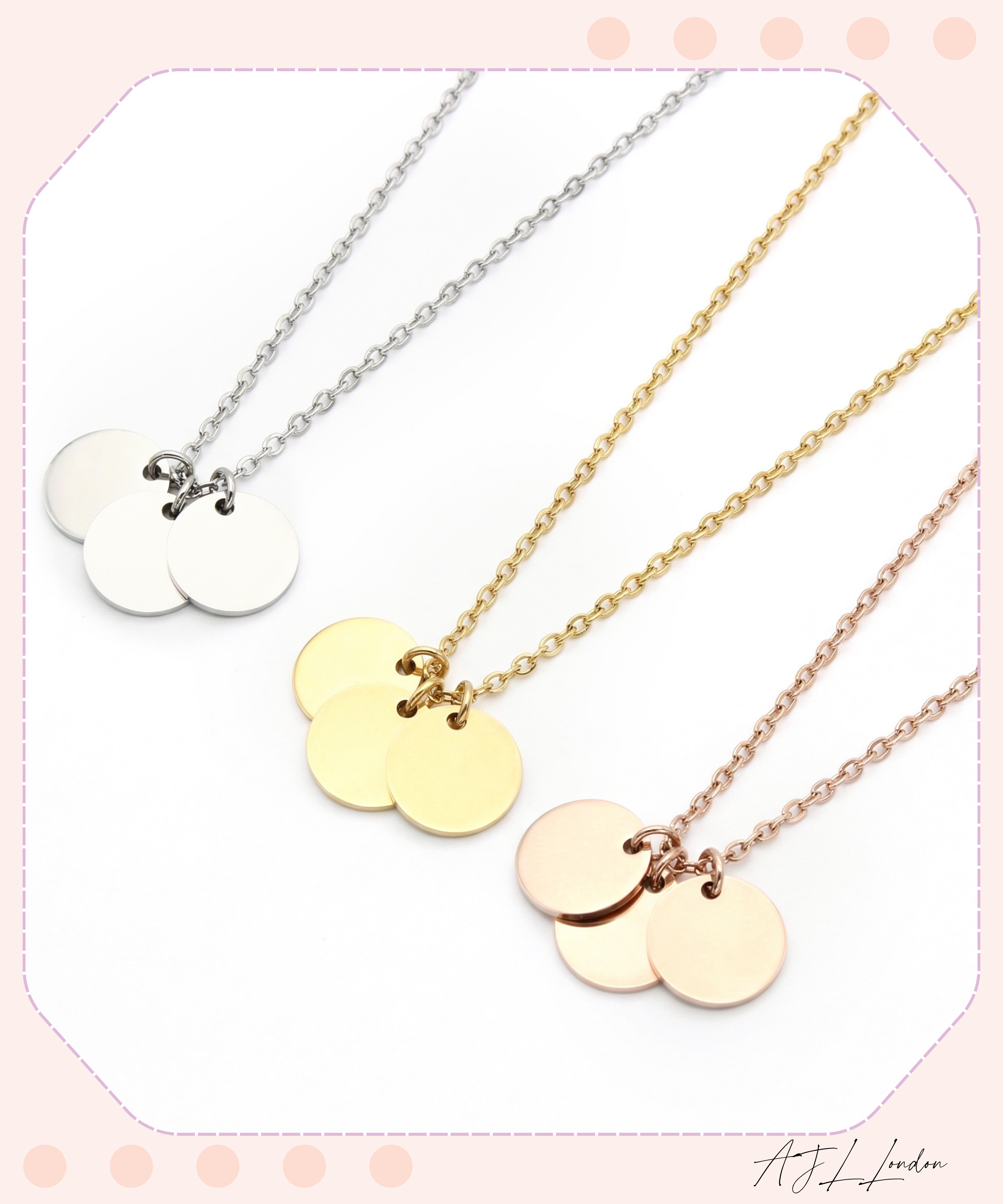 Personalized 1, 2, 3 Circle Bar Pendant Necklace